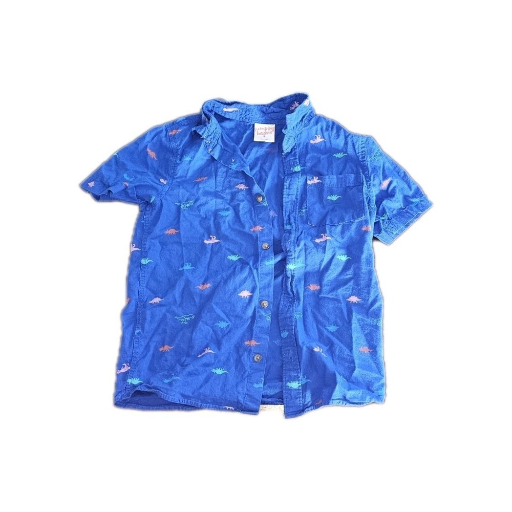 Jumping Beans Size 8 Button Up Shirt Dinosaur Print Short Sleeve Blue Boys #12